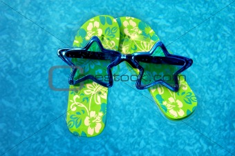 Aquatic flip flops and fun glasses
