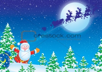 Santa Claus runs after his sledge