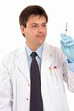 Medical practitioner with syringe needle