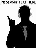 executive using headphone and pointing