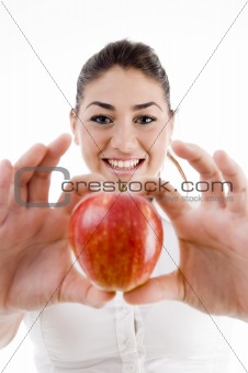 gorgeous woman eating fresh apple