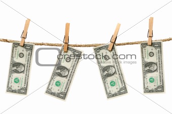1 Dollar Bills Hanging From a Rope