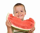 Ecstatic boy with watermelon slice