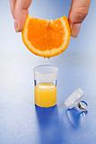 Orange juice on blue