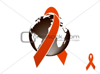 aids awareness red ribbon with globe