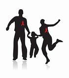 happy family with aids awareness red ribbon 