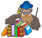 Owl teacher holding books