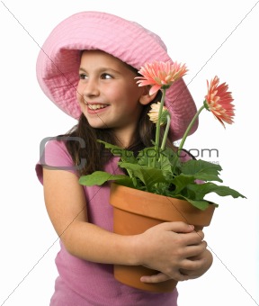 young girl pink daisies