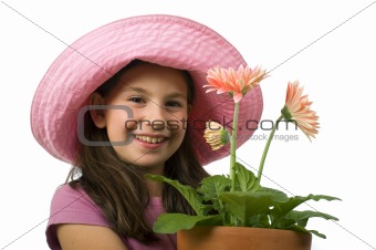 young girl pink daisies