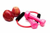 Dumbbells with rubber and apples