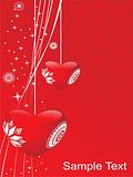 two creative hanging heart with red background