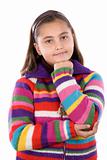 Adorable girl with woollen jacket thinking