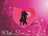 couple dancing in side heart and floral background