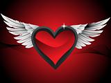 glossy hearts with wings, red illustration