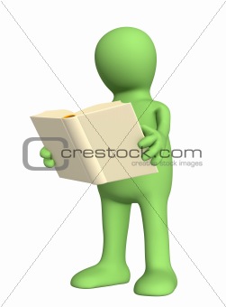 3d puppet with the book in hands