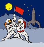 Astronaut planting a flag on the lunar base