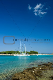 Sail boats docked in beautiful bay, Adriatic sea, Croatia