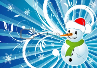 Floral background with snowman