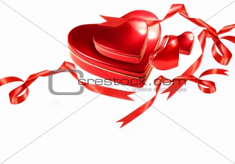 Valentine hearts with red ribbons on white