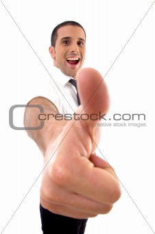 handsome young businessman with thumbs up