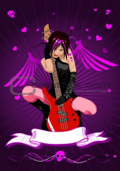 Vector girl with guitar and banner