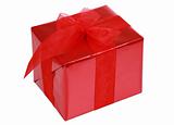 Red gift box with ribbons