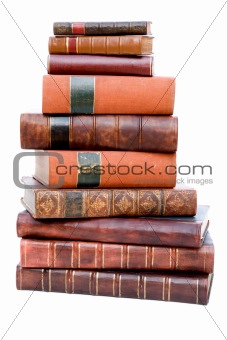 Pile of old leather bound books