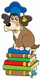 Dog teacher on pile of books