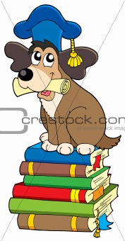 Dog teacher on pile of books