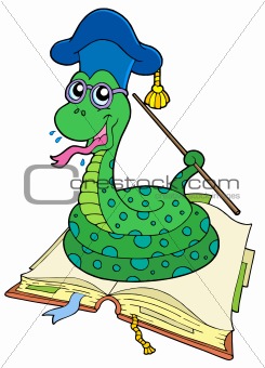 Snake teacher in open book