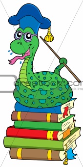 Snake teacher on pile of books