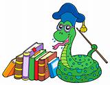 Snake teacher with books