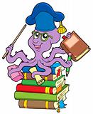 Octopus teacher on pile of books