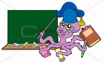 Octopus teacher with blackboard