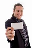 young executive posing with business card