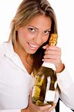 portrait of manager with champagne bottle