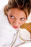 high angle view of tennis player holding racket