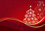 Christmas red background with tree, element for design, vector i