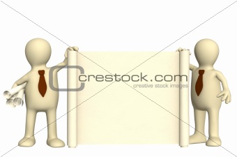 3d puppets with roll of document