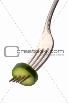 cucumber slice on fork