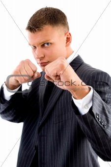 businessman showing boxing gesture