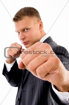 angry professional showing boxing gesture