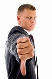 side view of businessman with thumbs down