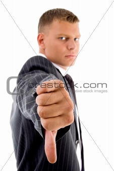 side view of businessman with thumbs down