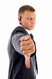 businessman showing thumbs down