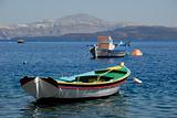 Colorful boats in Santorini, Greece