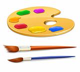 art palette with paint and brushes
