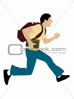 jumping man with books and bag