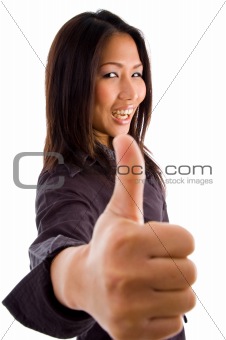 young asian businesswoman with thumbs up