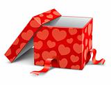 red opened cardboard box with hearts